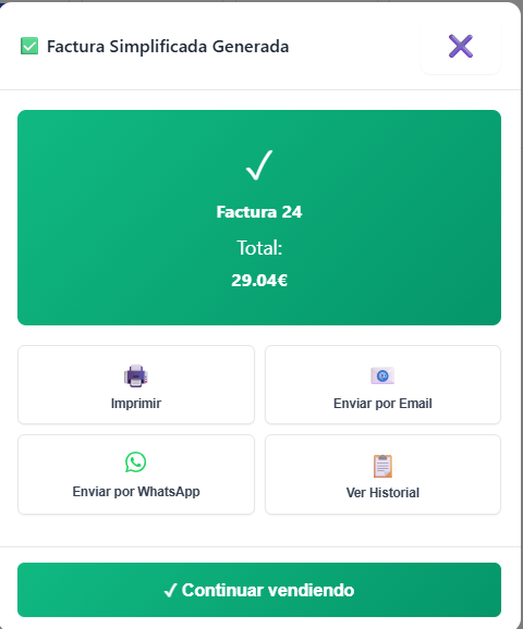 Revisión del ticket en el TPV