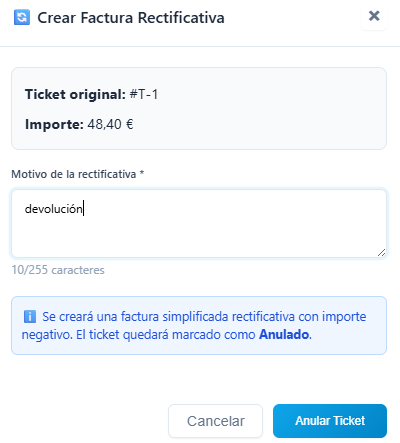 Crear factura rectificativa completa